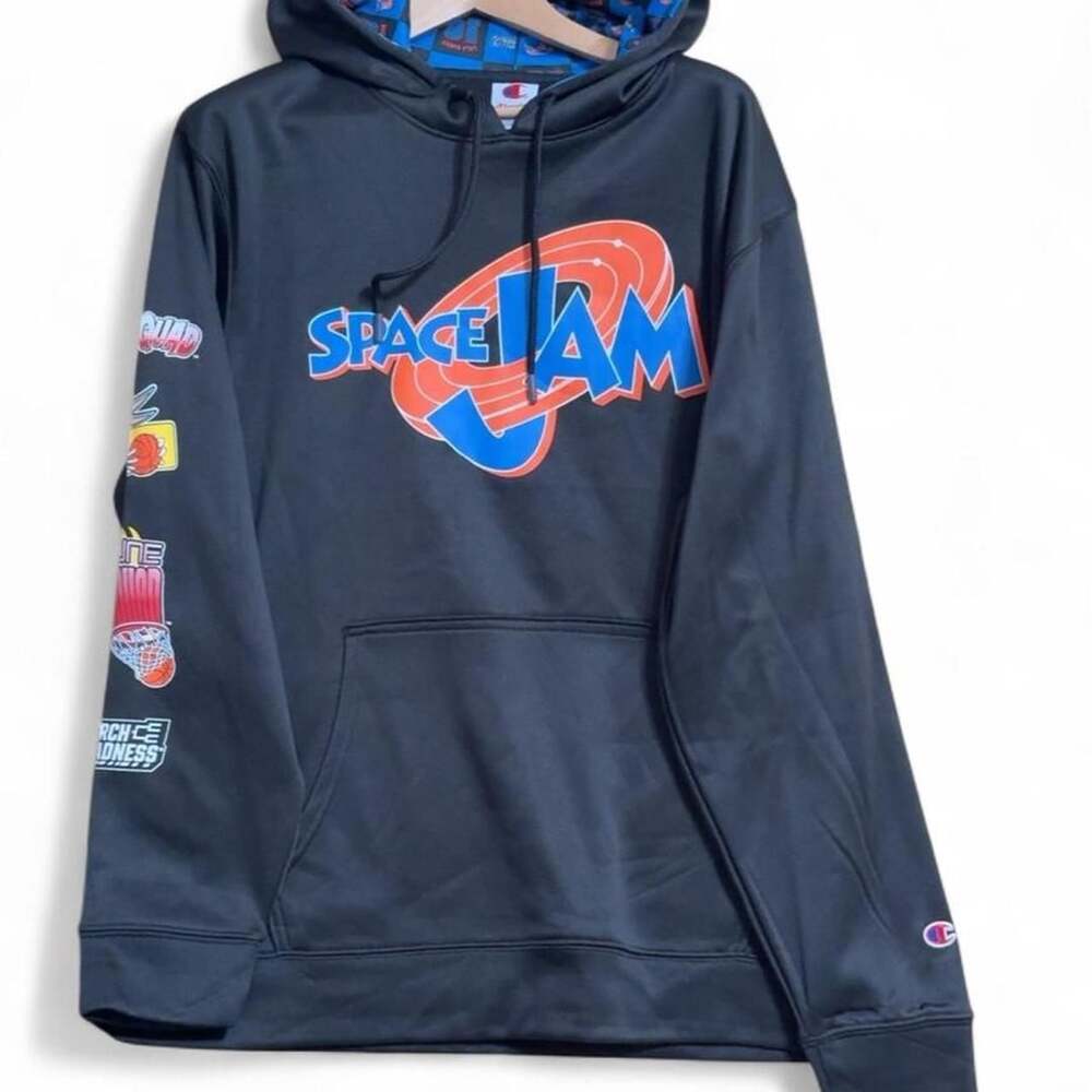 Champion Space Jam Hoodie Size M Black Tune Squad Bugs Bunny Pullover